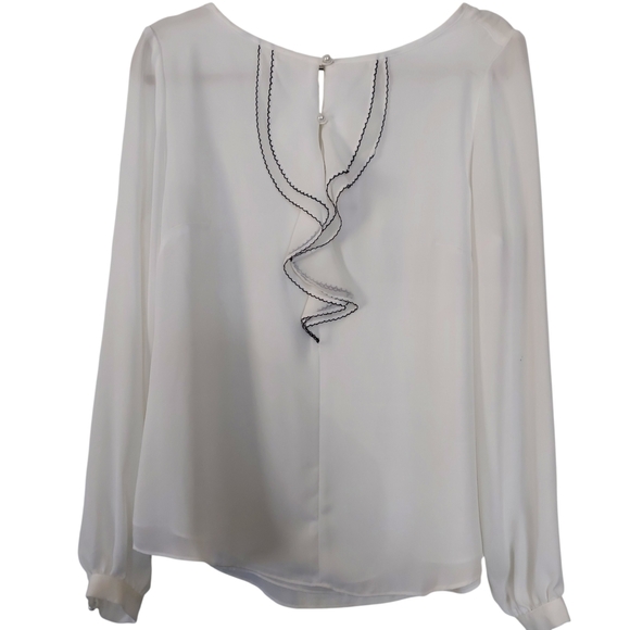 NWT White House Black Market Ivory Contrast Ruffle Blouse 12 Pearl Button Career - Picture 3 of 12